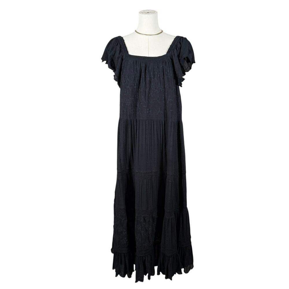 Sundance Greer Black Swiss Dot Embroidered Maxi Cotton Medium Bohemian - Picture 2 of 10